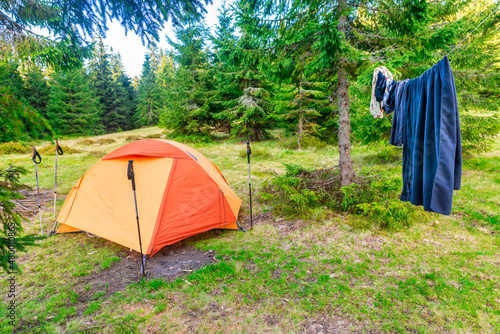 Tent camp with drying clothes