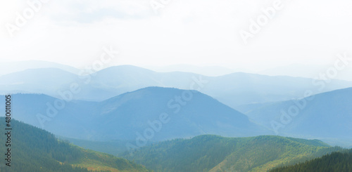 Sunset mist mountains landscape