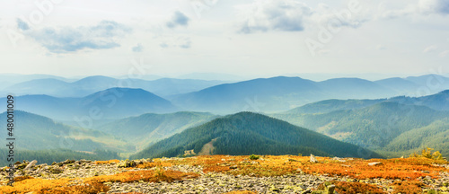 Canvas Print Sunset mist mountains landscape