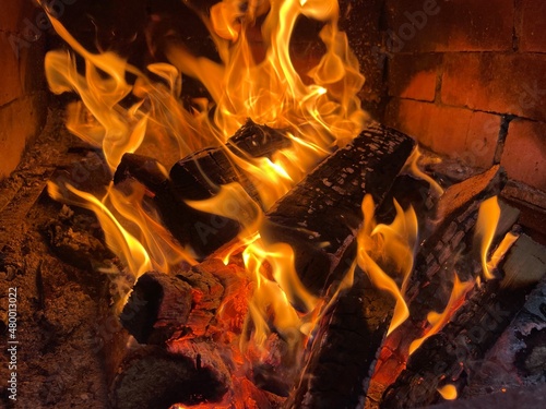 fire in fireplace