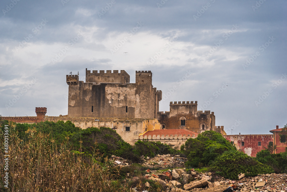 View of Falconara Sicula Castle, Butera, Caltanissetta, Sicily, Italy, Europe