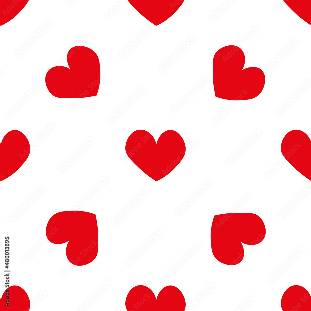 Red hearts in doodle style. Seamless romantic pattern. Colorful hearts on white vector background. Ready template for design, postcards, print, poster, party, Valentine's day, vintage textile. Red hearts in doodle style. Seamless romantic pattern. Colorful hearts on white vector background. Ready template for design, postcards, print, poster, party, Valentine's day, vintage textile.