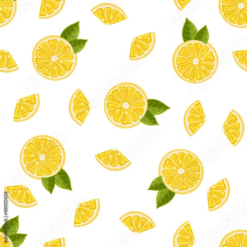 Seamless pattern of lemons and slices