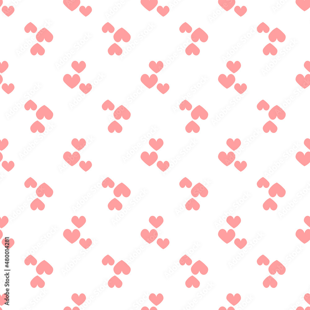 Pink hearts in doodle style. Seamless romantic pattern. Colorful hearts on white vector background. Ready template for design, postcards, print, poster, party, Valentine's day, textile. Pink hearts in doodle style. Seamless romantic pattern. Colorful hearts on white vector background. Ready template for design, postcards, print, poster, party, Valentine's day, textile.