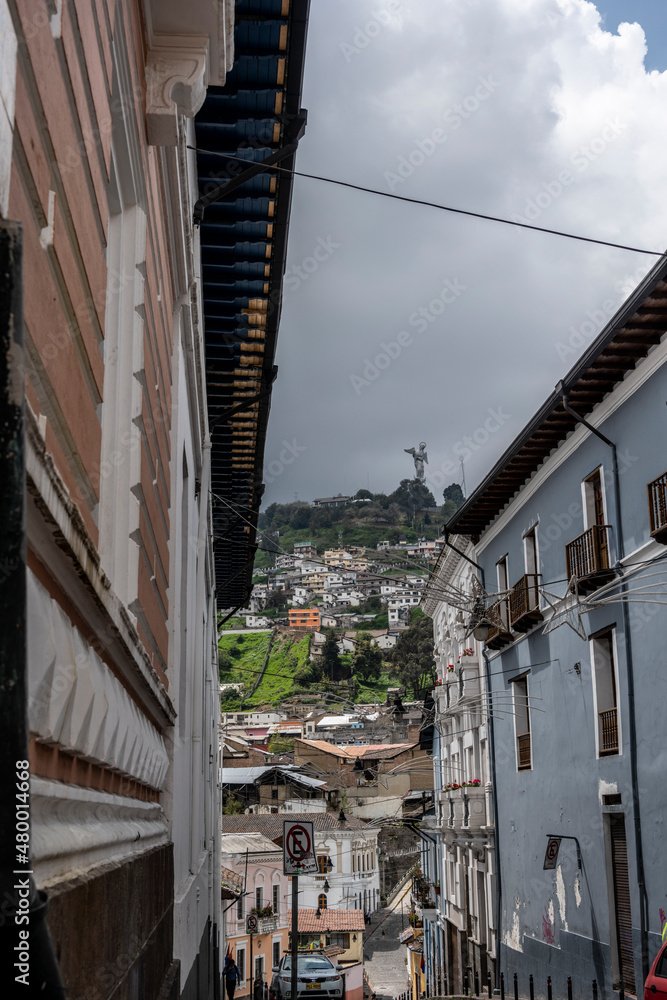 fragments of urban life in the center of the capital of Quito Ecuador 
