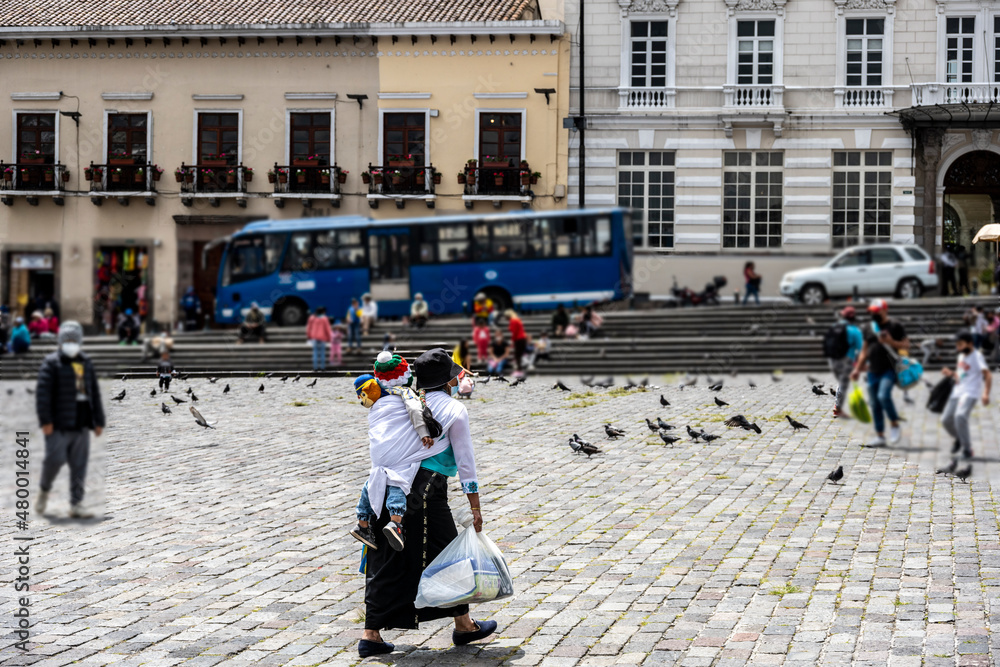 Obraz premium fragments of street life in the central city square in Quito Ecuador 