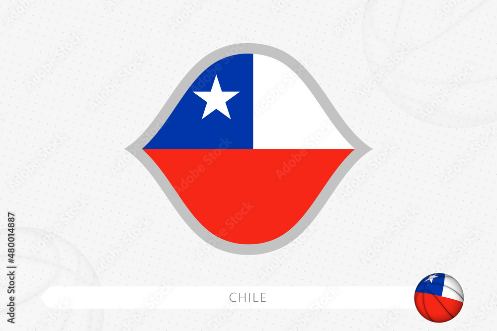 Chile flag for basketball competition on gray basketball background.