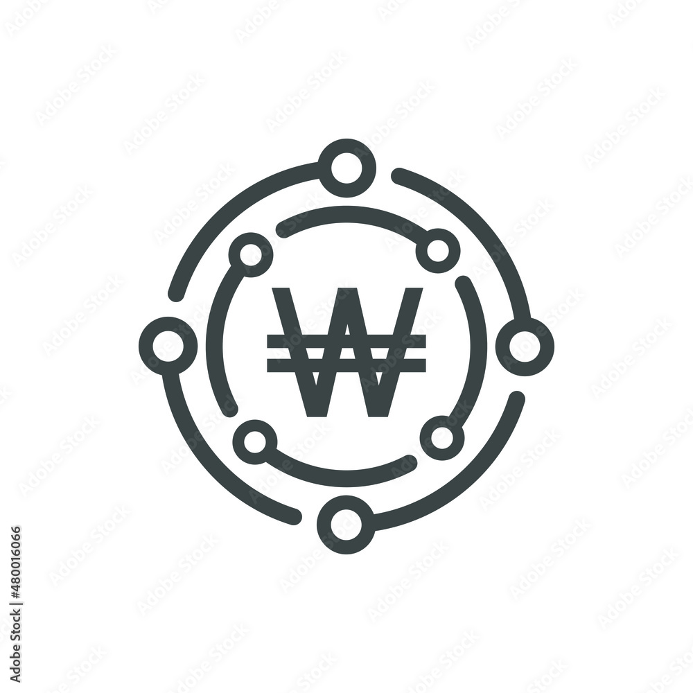 Won digital money line icon isolated on white background. Vector Won digital money line icon isolated on white background. Vector