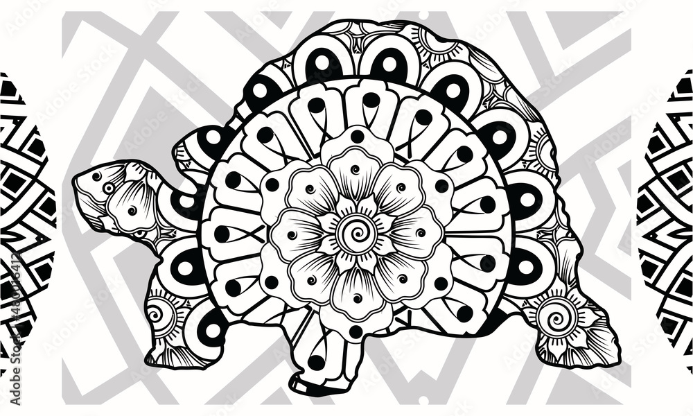 Drawing zentangle turtle for coloring page, shirt design effect, logo ...