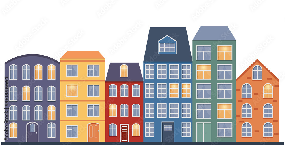 houses in scandinavian style on white background, vector