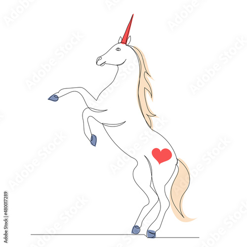 unicorn drawing by one continuous line  isolated  vector