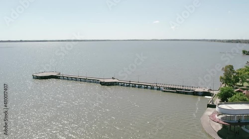 Chascomus lagoon. Aerial view of the fishing pier. Town located in Buenos Aires, Argentina. photo