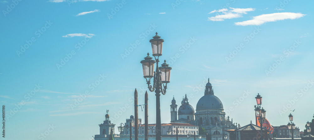 Architecture and landmarks of Venice. Venice postcard. Retro vintage style filter effect. Picturesque landscape.