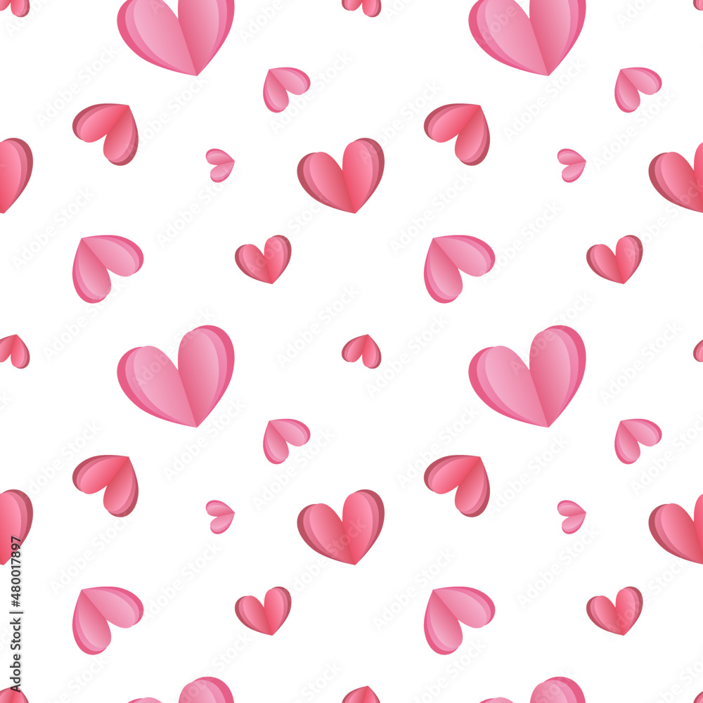 Pretty sweet pattern with pink hearts on a white background. Seamless pattern for Valentine's Day.