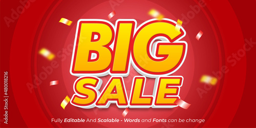 Editable text Big sale 3d style suitable for online shopping day sale banner