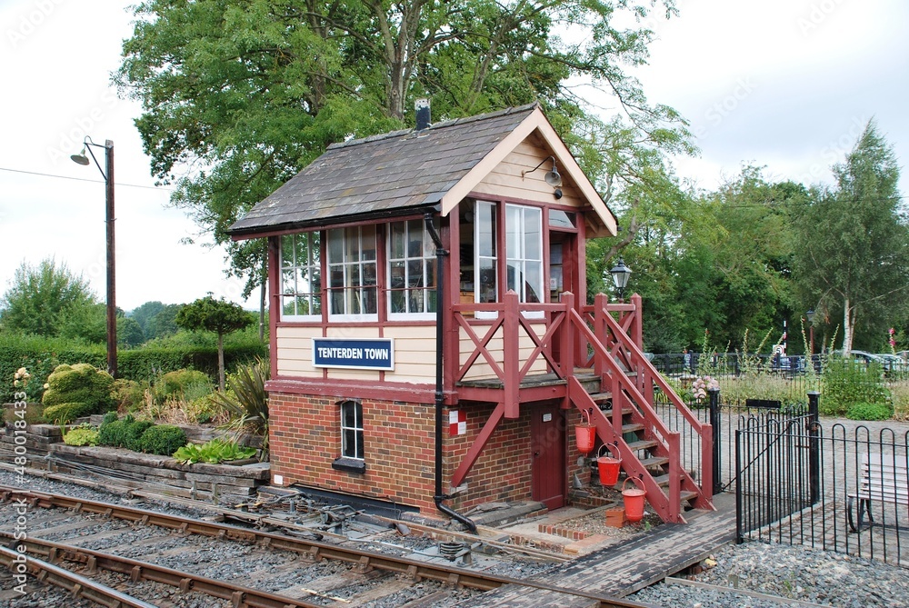 The vintage signal box at Tenterden Town station at Tenterden in Kent