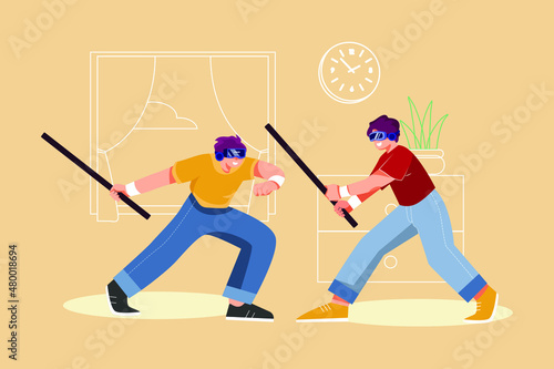 Two people playing the game in virtual reality glasses