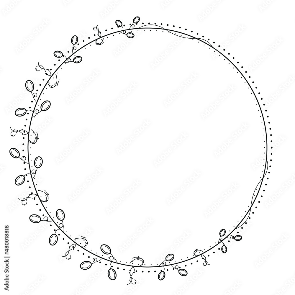Abstract Black Simple Line Round Circle With Leaf Leaves Frame Flowers Doodle Outline Element Vector Design Style Sketch Isolated Illustration For Wedding And Banner Abstract Black Simple Line Round Circle With Leaf Leaves Frame Flowers Doodle Outline Element Vector Design Style Sketch Isolated Illustration For Wedding And Banner
