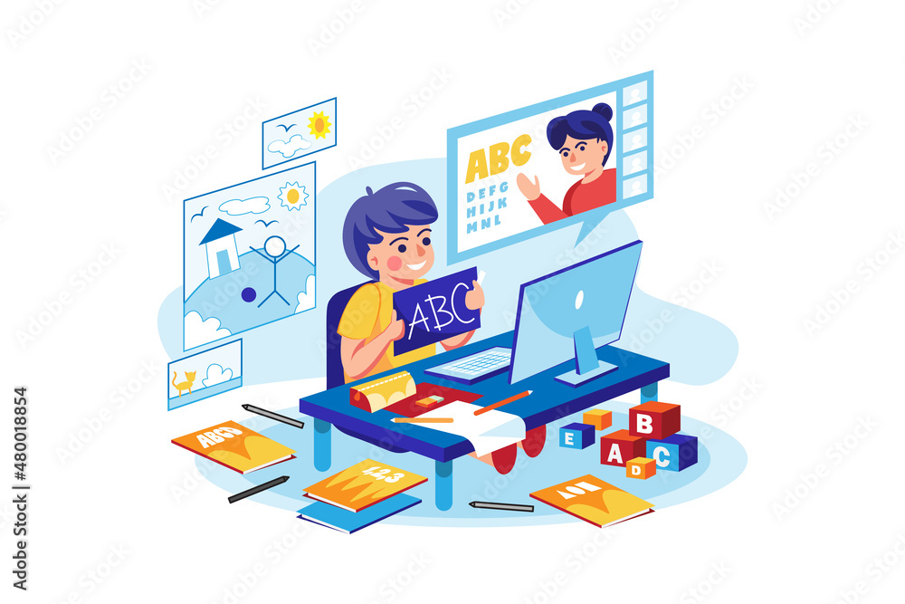 Kids studying at home via the internet Kids studying at home via the internet