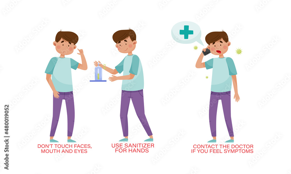 Covid-19 symptoms set. Man suffering from chest pain, sneezing, fever cartoon vector illustration Covid-19 symptoms set. Man suffering from chest pain, sneezing, fever cartoon vector illustration