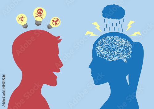 Toxic people made friends be moody with conversation from negative attitudes. Concept illustration about the talk of people who have a bad mindset.