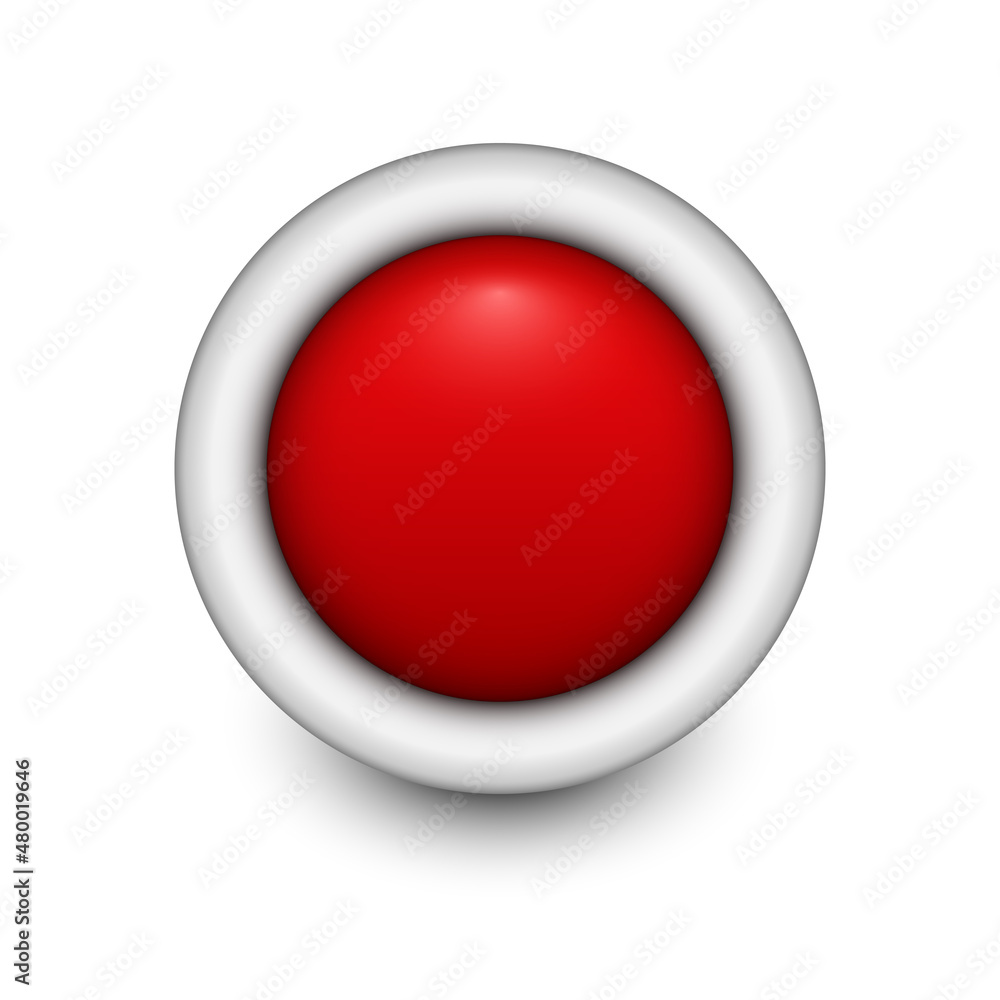 Red button. Button with metal edging, isolated on white background. Red button. Button with metal edging, isolated on white background.
