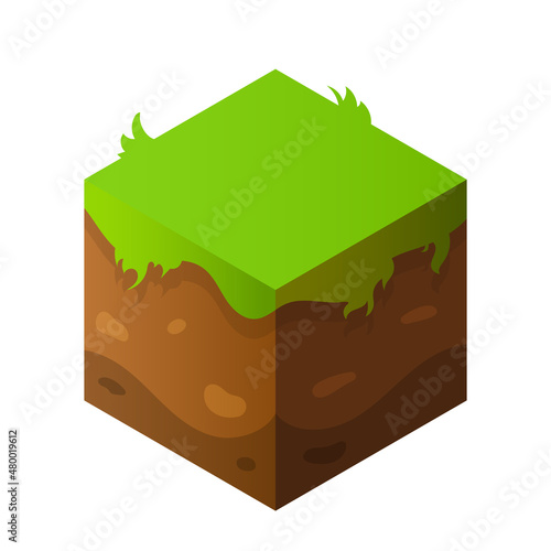 Block of grass. Vector element for game design. Сube isolated on white background. Game Platform. Items for Games.