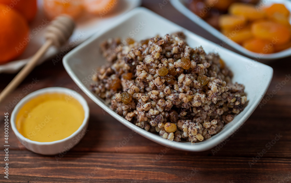 traditional dish kutya groats with fruits and raisins for christmas holiday for dinner traditional dish kutya groats with fruits and raisins for christmas holiday for dinner