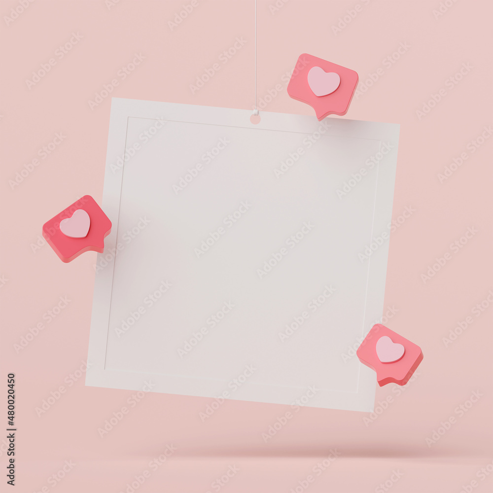 3d illustration of blank photo frame with heart bubble speech 3d illustration of blank photo frame with heart bubble speech