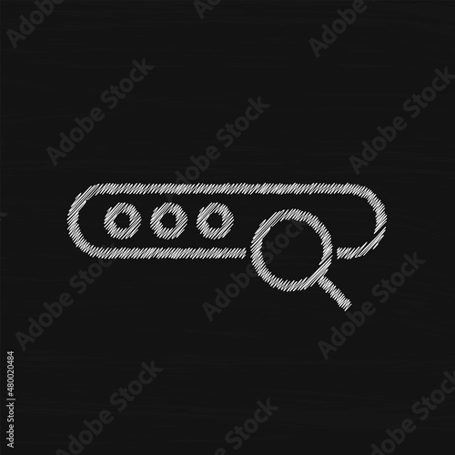 Search white sketch vector icon. Vector interface element with search button