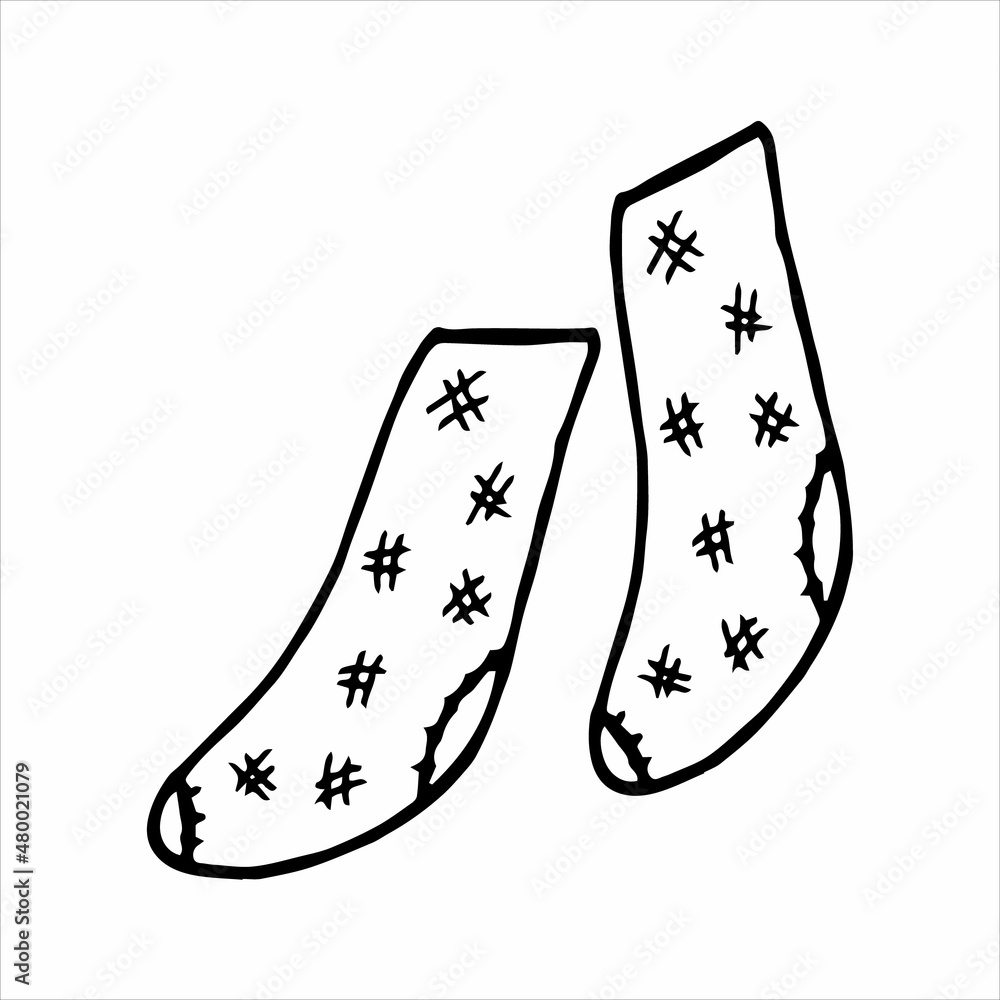 Hand drawn pair of socks in doodle style. Black and white vector illustration Hand drawn pair of socks in doodle style. Black and white vector illustration