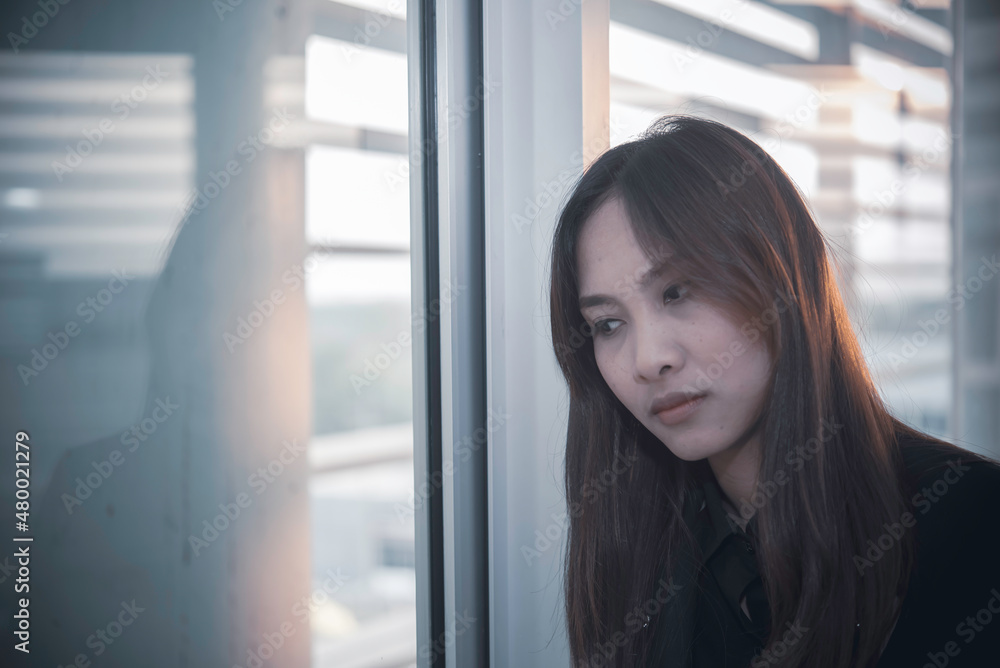 Asian woman sad from love,She worry because stress from boyfriend,Heartbreak woman concept