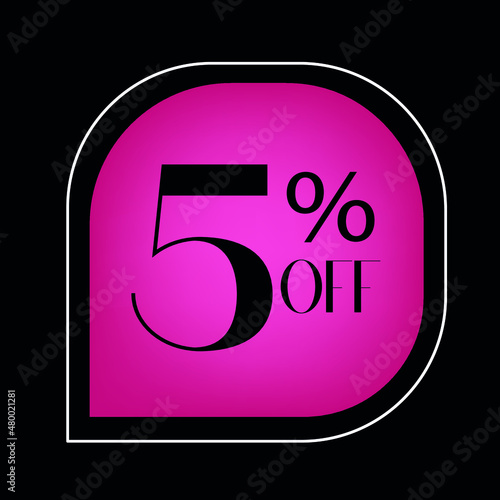 5 percent off. pink  banner with balloon. Floating for promotions and offers
