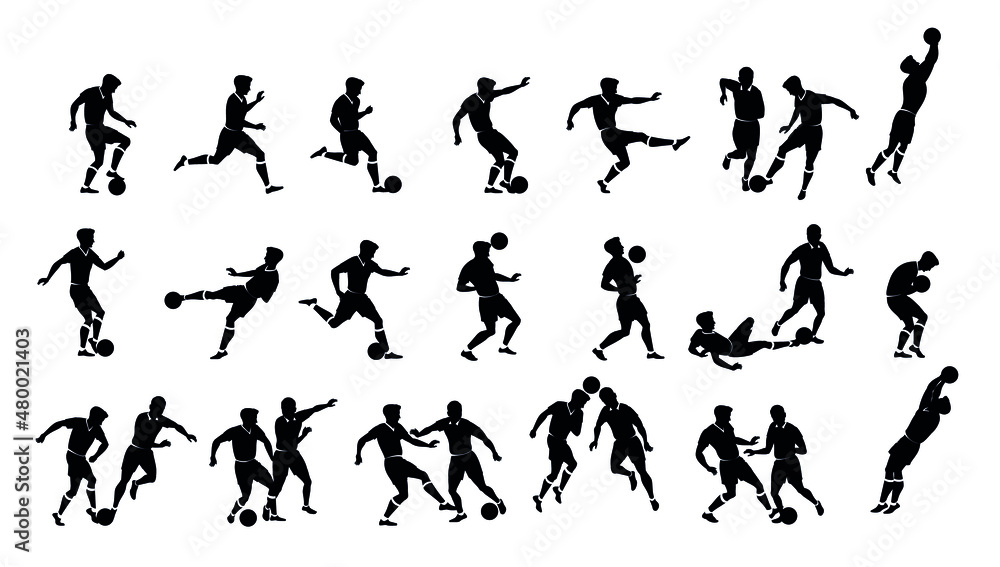 Football players in the game.
Vector silhouette on isolated white background Football players in the game.
Vector silhouette on isolated white background