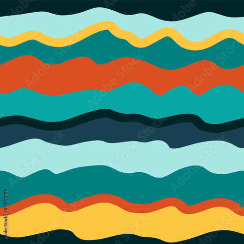 Wavy lines seamless pattern. Hand Drawn colorful background. Simple trendy texture, stripes, lines, strokes in kids style. Modern design elements for textil, fabric or print. Vector illustration.