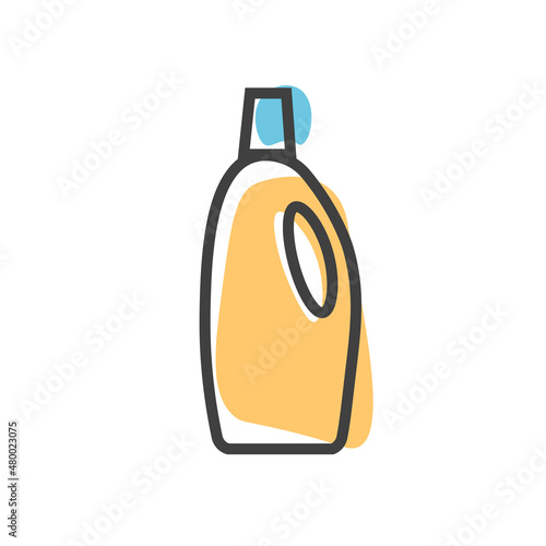 Detergent bottle linear icon. Washing gel. Template of cleaning supplies. Isolated vector illustration.	