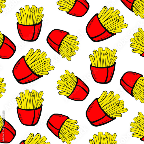 Colorful seamless pattern french fries. Food. Vector illustration