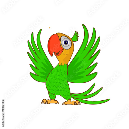 Obraz na płótnie Cute parrot bird cartoon, vector illustration isolated on white background w salonie