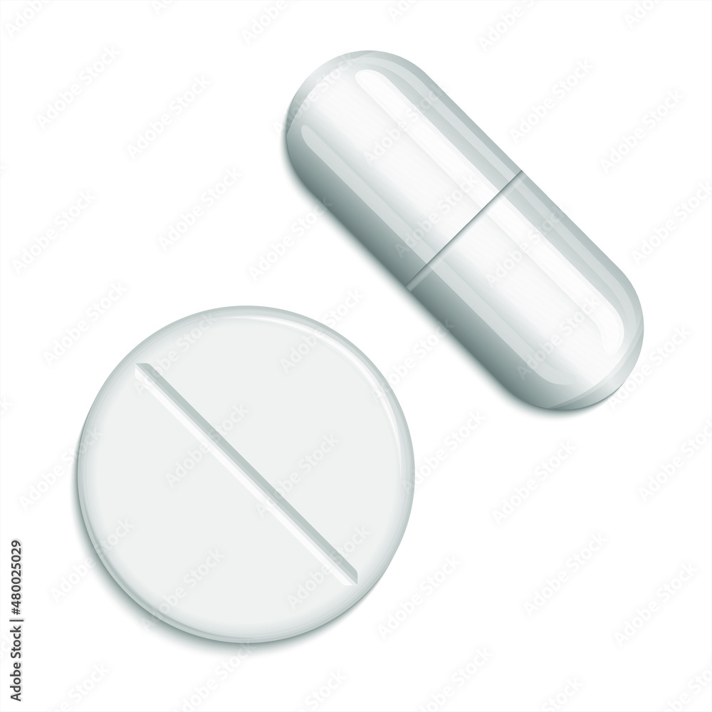 Pill and capsule icon vector illustration. Medicine drug, capsule and pill modern 3d Realistic White Medical Pill. Pill and capsule icon vector illustration. Medicine drug, capsule and pill modern 3d Realistic White Medical Pill.