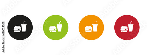 Hamburg with soda. Fast food icons.