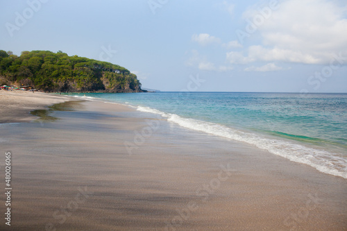 landscape picture of beautiful sea beach white sand and white wave bubble with sunshine day  summer time  beach background