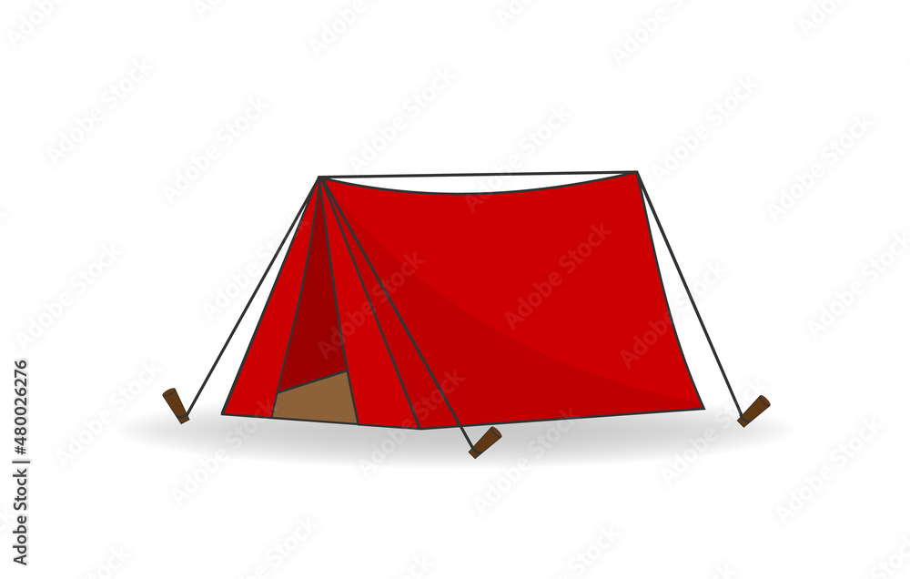 Yellow travel tent for summer camp adventure. Cartoon style outdoor equipment for sport and tourist activities, secure shelter vector illustration isolated on white background