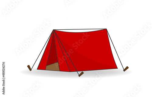 Obraz na płótnie Yellow travel tent for summer camp adventure. Cartoon style outdoor equipment for sport and tourist activities, secure shelter vector illustration isolated on white background w salonie