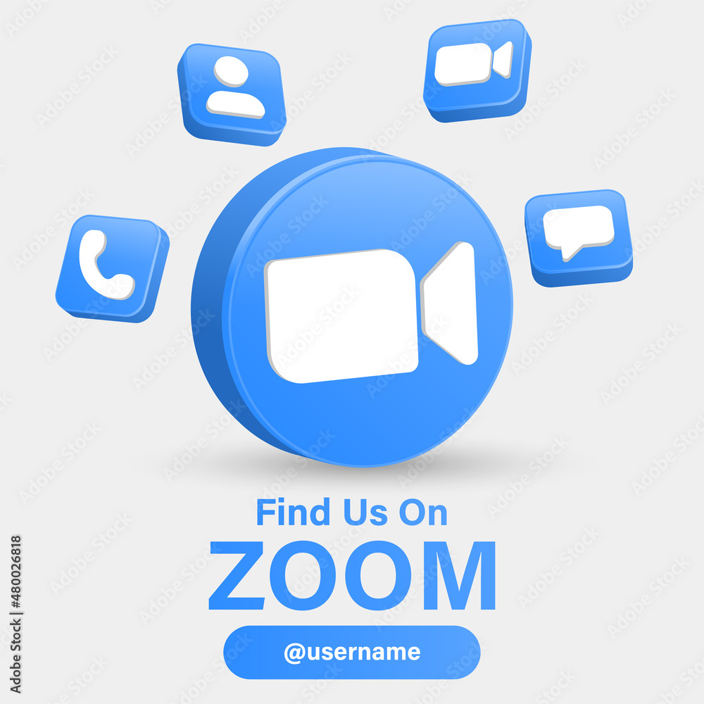 follow us on zoom meeting for social media icons banner in 3d round