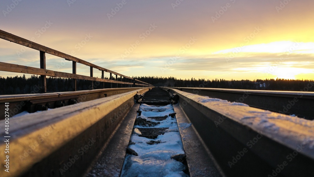 railway bridge at sunset