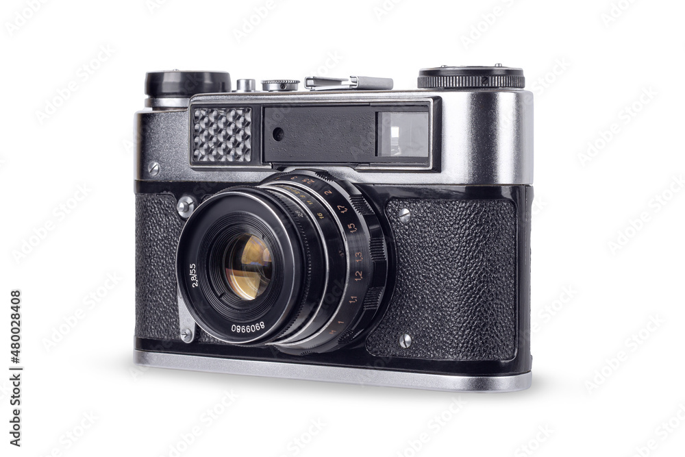 Vintage camera isolated on white background. Equipment.