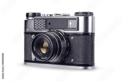 Vintage camera isolated on white background. Equipment.