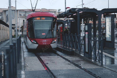 cityscape for the Tramway train of Setif city at morning and cloudy day and lighting in wilaya of sétif Algeria . travel to algeria