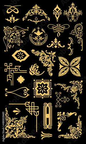 Set of ornamental pattern geometric floral