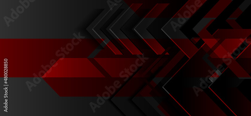 High-tech abstract background banner. Black and red gradient arrowhead pattern. Design elements for template, card, cover, poster, backdrop, wall. Vector illustration.